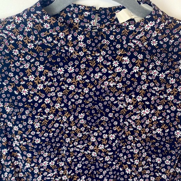 LOFT Navy Floral Print Flounce Dress - Picture 2 of 5